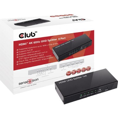 club3D CSV-1380 4 port HDMI elosztó 4096 x 2160 pixel Fekete