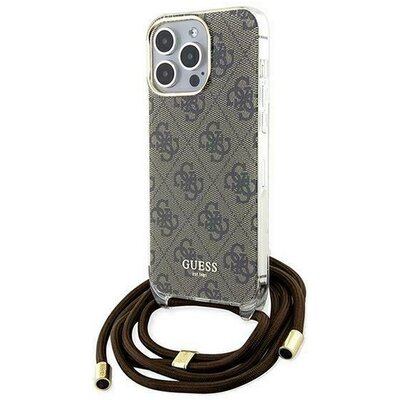 Eredeti tok GUESS GUHCP15LHC4SEW for iPhone 15 Pro (Crossbody Cord 4G Print / brown)