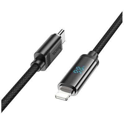 HOCO U127_USB_LIGHTNING_BLACK HOCO U127 adatkábel (USB- lightning, 27W, PD gyorstöltő, 120cm, törésgátló, LED kijelző) FEKETE