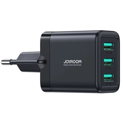 JOYROOM JR-TCN02 JOYROOM hálózati töltő 3 USB aljzat (5V/3.4A, 17W, gyorstöltő) FEKETE