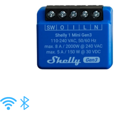 Shelly 1 mini (3. generációs) egy áramkörös WiFi-s okosrelé, 8A