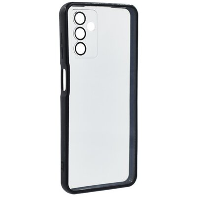 Műanyag telefonvédő (szilikon keret, ütésállóság, átlátszó hátlap, kameravédő) FEKETE [Samsung Galaxy M13 (SM-M135)]