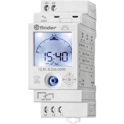Okostelefonnal vezérelhető DIN sínes időkapcsoló óra 1 váltó 16 A 250 V/AC, Finder 12.81.8.230.0000