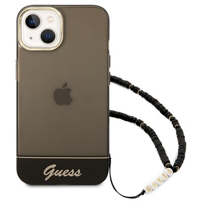 Eredeti tok GUESS GUHCP14SHGCOHK for iPhone 14 (IML Electro Cam w. Strap Translucent / black)