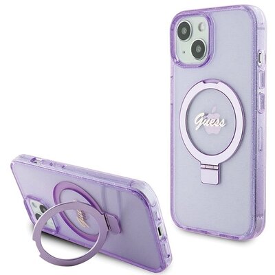 Eredeti tok GUESS GUHMP15MHRSGSU for iPhone 15 Plus (Compatible with Magsafe / Glitter Script Logo / Ring stand / purple)