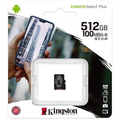 KINGSTON SDCS2/512GBSP KINGSTON memóriakártya 512GB (microSDHC Canvas Select Plus - Class 10, UHS-I, U3, V30, A1) - adapter nélkül