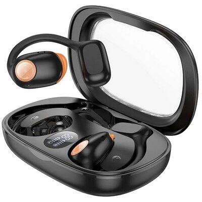 HOCO EA1 HOCO SPECTRUM bluetooth fülhallgató SZTEREO (v5.3, TWS, mikrofon, fülre akasztható + töltőtok) FEKETE