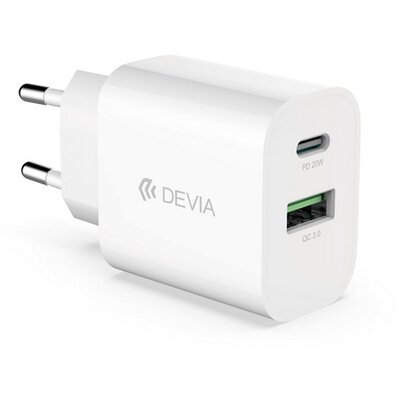 DEVIA RLC-510 DEVIA SMART hálózati töltő USB+Type-C aljzat (5V/3A, 20W, PD gyorstöltő) FEHÉR