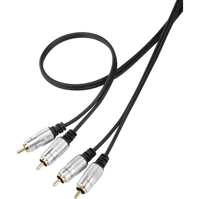RCA audio kábel 1 m, 2x RCA dugó - 2x RCA dugó, fekete, aranyozott, SuperSoft, SpeaKa Professional SP-7870144