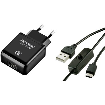 VOLTCRAFT QCP-3000 USC USB-s töltőkészülék Alkalmas: Raspberry Pi Kimeneti áram (max.) 3000 mA 1 x USB-C® dugó Be-/kikapcsolóval, Qualcomm Quick Charge 3.0