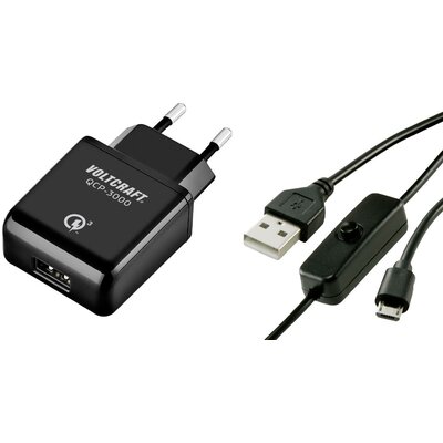 VOLTCRAFT QCP-3000 USM USB-s töltőkészülék Alkalmas: Raspberry Pi Kimeneti áram (max.) 3000 mA 1 x USB 2.0 dugó, mikro B típus Be-/kikapcsolóval, Qualcomm