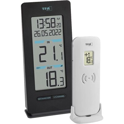TFA Dostmann Vezeték nélküli digitális hőmérő Fekete
