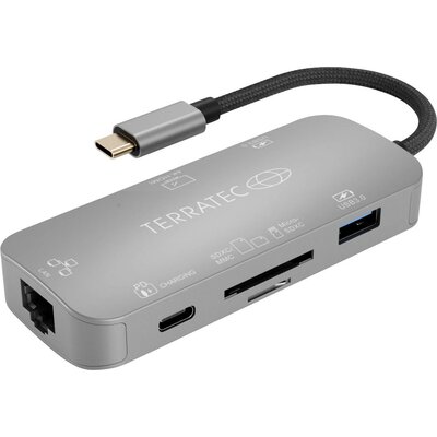 USB-C multiadapter, USB-C PD, HDMI, 2x USB 3.0, kártyaolvasó, RJ45 alj, Terratec 306706