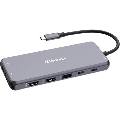 Verbatim CMH-14 14 port USB-C® (USB 3.1) Multiport hub Beépített hálózati csatlakozóval, Beépített SD kártyaolvasóval, Gyorstöltő csatlakozóval, USB-C dugóval,