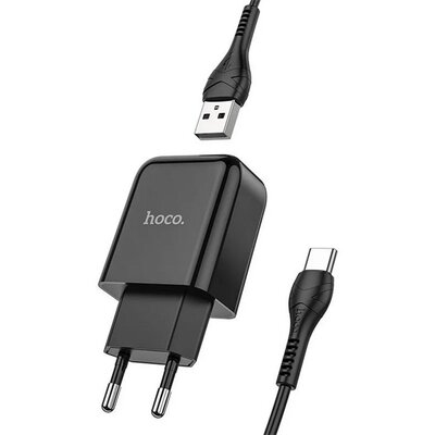 HOCO N2V_B_TYPE_C HOCO N2 VIGOUR hálózati töltő USB aljzat (5V/2A, gyorstöltő + Type-C kábel) FEKETE