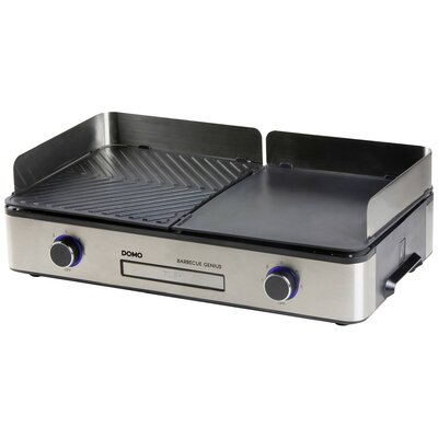 DOMO BBQ Genius Asztali grill Elektromos Tapadásmentes bevonat, Visszajelző lámpa, Szélvédővel Fekete, Nemesacél