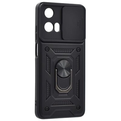 Defender műanyag telefonvédő (ütésállóság, szilikon belső, tartógyűrű, kameravédő) FEKETE [Motorola Moto G24 Power]