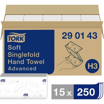 TORK 290143 Papír kéztörlők (H x Sz) 23 cm x 22.60 cm Fehér 3750 db