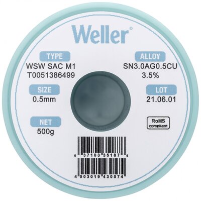 Weller WSW SAC M1 Forrasztóón, ólommentes Tekercs Sn3,0Ag0,5Cu 500 g 0.5 mm