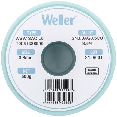 Weller WSW SAC L0 Forrasztóón, ólommentes Tekercs Sn3,0Ag0,5Cu 500 g 0.8 mm