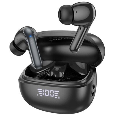 HOCO EQ5_B HOCO EQ5 bluetooth fülhallgató SZTEREO (v5.3, TWS, mikrofon, aktív zajszűrő, LED kijelző + töltőtok) FEKETE