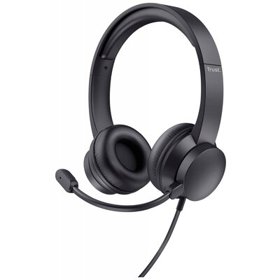Trust Ayda Számítógép On Ear headset Vezetékes Stereo Fekete Headset, Hangerő szabályozás, Mikrofon némítás