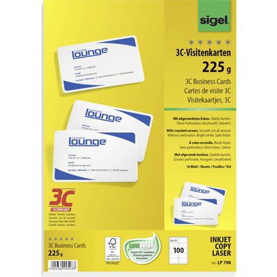 Sigel LP798 Nyomtatható névjegykártyák, sima él 85 x 55 mm Magasfehér 100 db Papírformátum: DIN A4