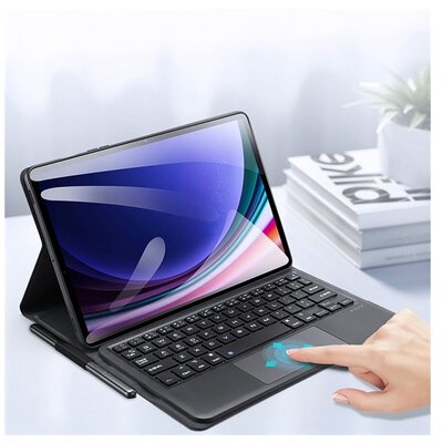 DUX DUCIS TK bluetooth billentyűzet + touch pad (asztali tartó, QWERTY, ceruza tartó) FEKETE [Samsung Galaxy Tab S9 FE WIFI (SM-X510), Samsung Galaxy Tab S9 FE LTE (SM-X516)]