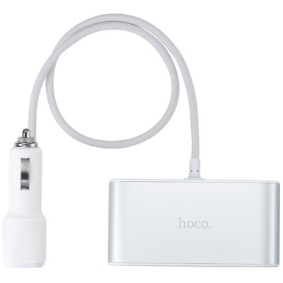 HOCO autós töltő elosztó 3 az 1-ben digitális kijelzővel + 2 x USB A 2,1A Z13 ezüst