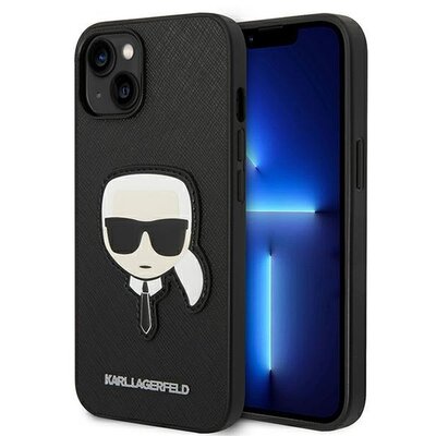 Eredeti tok KARL LAGERFELD KLHCP14MSAPKHK for iPhone 14 PLUS (Saffiano With Karl Head Patch / black)