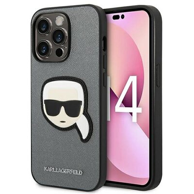 Eredeti tok KARL LAGERFELD KLHCP14XSAPKHG for iPhone 14 PRO MAX (Saffiano With Karl Head Patch / silver)