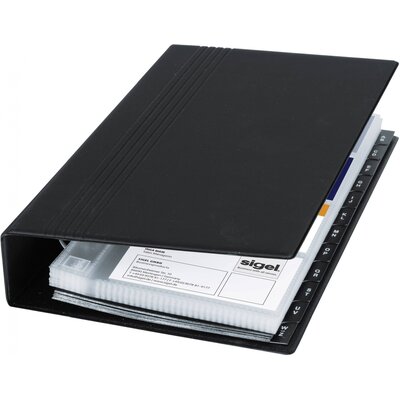 Sigel VZ300 VZ300 Gyűrűs névjegykártya könyv 200 kártya (Sz x Ma x Mé) 147 x 265 x 44 mm Fekete (matt) Műanyag