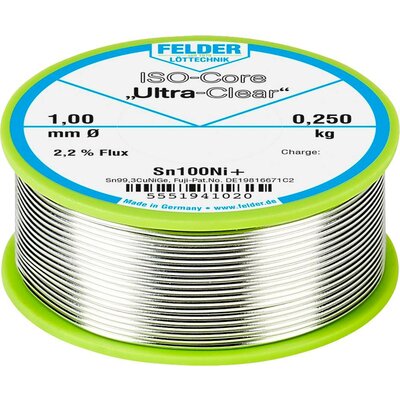 Felder Löttechnik ISO-Core Ultra-Clear Sn100Ni+ Forrasztóón, ólommentes Tekercs Sn99,25Cu0,7Ni0,05 0.250 kg 1 mm