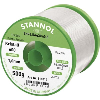 Stannol Kristall 600 Fairtin Forrasztóón, ólommentes Ólommentes Sn96,5Ag3Cu0,5 REL0 500 g 1 mm