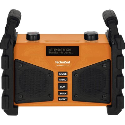 TechniSat Digitradio 230 OD Építkezési rádió DAB+, URH AUX, Bluetooth®, USB Fröccsenő víz ellen védett, porvédett, Újratölthető Narancs