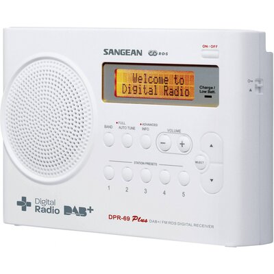 Sangean DPR-69+ Koffer rádió DAB+, URH Akkutöltő funkció Fehér