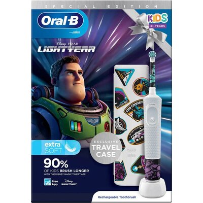 Oral-B Vitality D100.413 Kids Lightyear D100.413.2K Elektromos gyermek fogkefe Forgó/oszcilláló Fehér, Viola