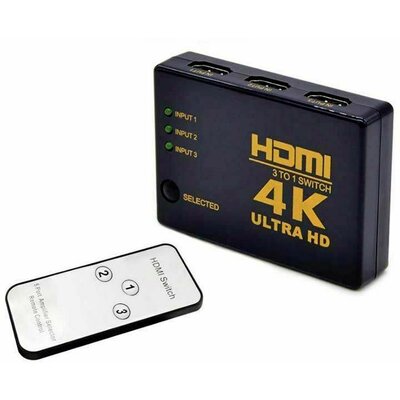 3 port HDMI switch Távirányítóval, 3D lejátszás lehetséges 3840 x 2160 pixel