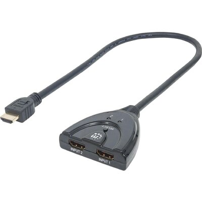 Manhattan 207416 2 port HDMI switch LED kijelző, 3D lejátszás lehetséges, Aranyozott dugaszérintkezővel 1080 pixel
