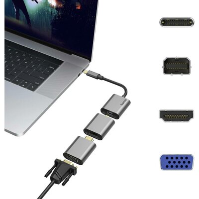 Hama 00200306 USB-C® / Mini DisplayPort / HDMI / VGA Átalakító [1x USB-C® dugó - 1x Mini DisplayPort alj, HDMI alj, VGA alj] Szürke