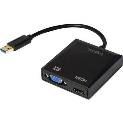 USB - VGA, HDMI átalakító adapter, 1x USB 3.0 dugó A - 1x VGA, 1x HDMI aljzat, fekete, LogiLink