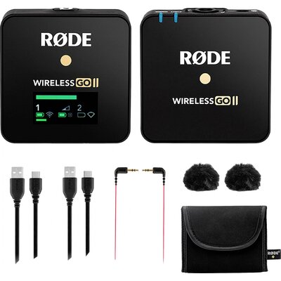 RODE Microphones Wireless GO II SINGLE Rátűzhető Beszéd mikrofon Átviteli mód:Vezeték nélküli, USB Táskával, Szélvédővel, Vezetékkel