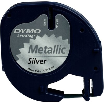 DYMO feliratozószalag LetraTag, 12mm, ezüst/fekete, fém, S0721750