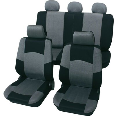 Autó üléshuzat készlet, 17 részes, fekete, szürke, egyes ülés/hátsó ülés, Petex Classic,