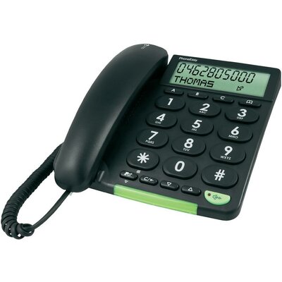 Vezetékes nagygombos asztali telefon időseknek, fekete, Doro PhoneEasy 312cs
