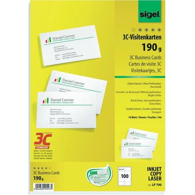 Sigel 3C névjegykártyák, 85 x 55 mm, 190 g/m², 100 db, LP790