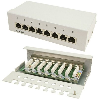 8 portos CAT6 patch panel RAL7035, LogiLink NP0016A
