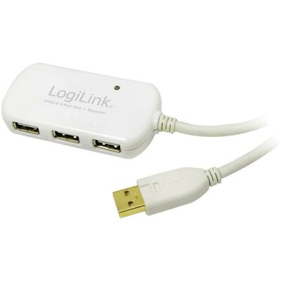 USB 2.0 repeater kábel, 4 portos USB Hub-al, 12 m, LogiLink UA0108