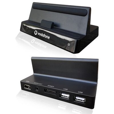 Asztali töltő és adatátviteli állvány (2 db USB, 3.5mm jack, HDMI csatlakozó) FEKETE [Vodafone Smart Tab 10, Vodafone Smart Tab 7]