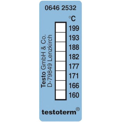 Öntapadós, felragasztható hőmérőcsík, 50 x 18 mm, 161/169/172/177/184/189/197/204 °C-ig Testo Testoterm